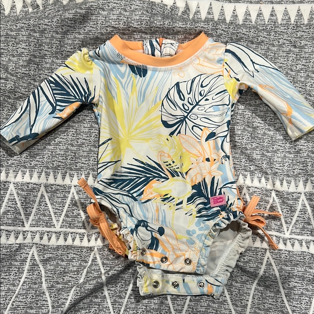 Ruffle Butts Floral Long Sleeve Swimsuit